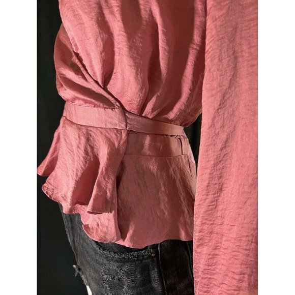 Topshop Women's Blouson Sleeve Wrap Blouse Pink Satin Size US 2 EUR 34 - Picture 12 of 12